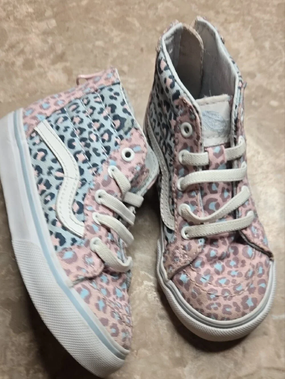 Vans Kids High Top Sneakers Pink Blue Leopard Print